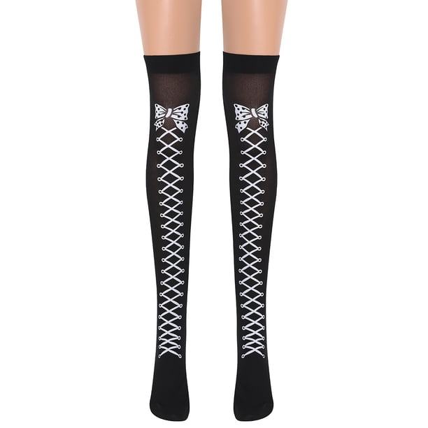 1 par de calcetines de fiesta hasta la rodilla con estampado de enfermera malvada de Halloween para mujeres y niñas, medias de seda