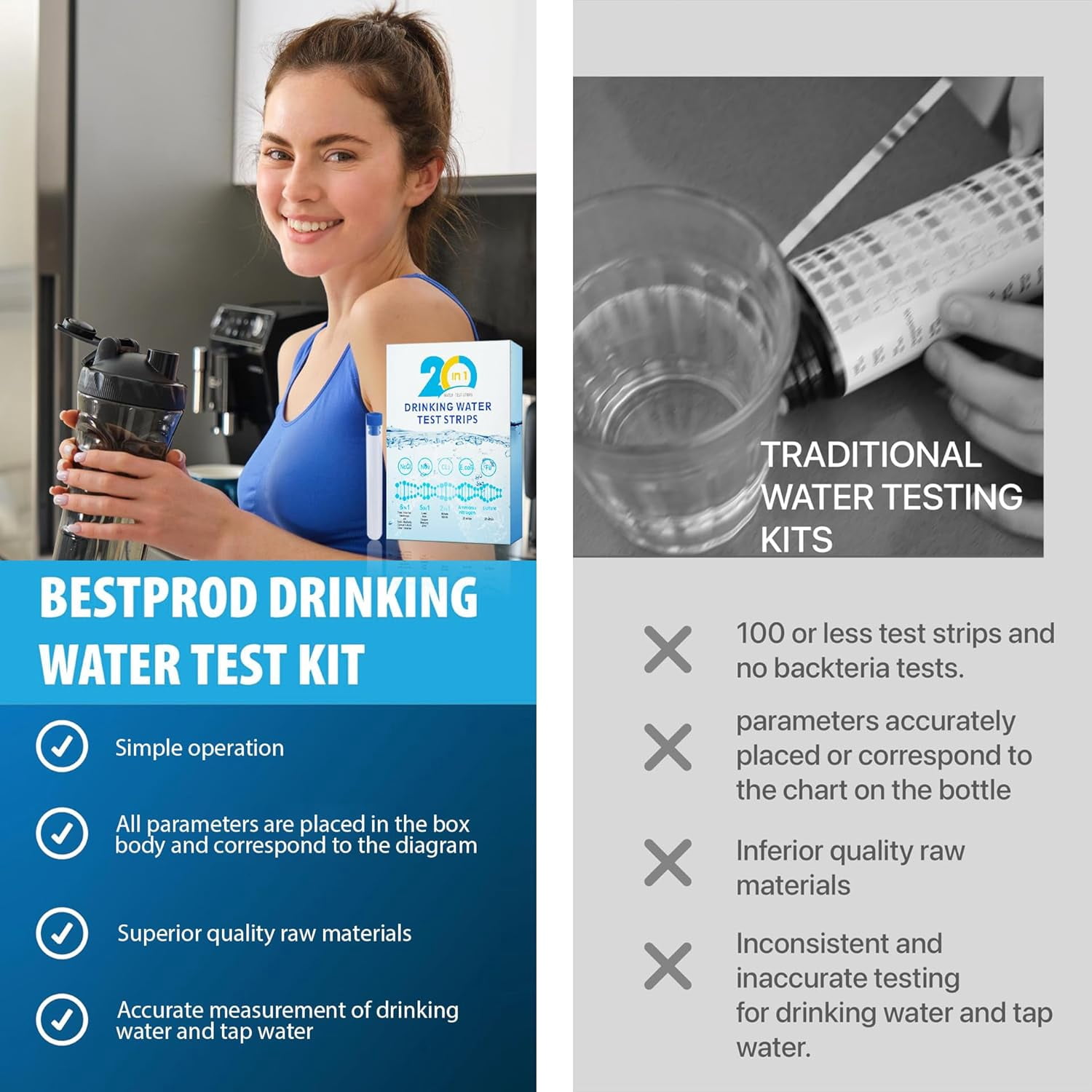 LC-dolida 20 in 1 Water Test Kit - 133 Strips + 2 Bacteria Tests - Home Water Quality Test Strips for pH, Hardness, Chlorine, Lead, Iron, Copper, Nitrate, Nitrite, and More
