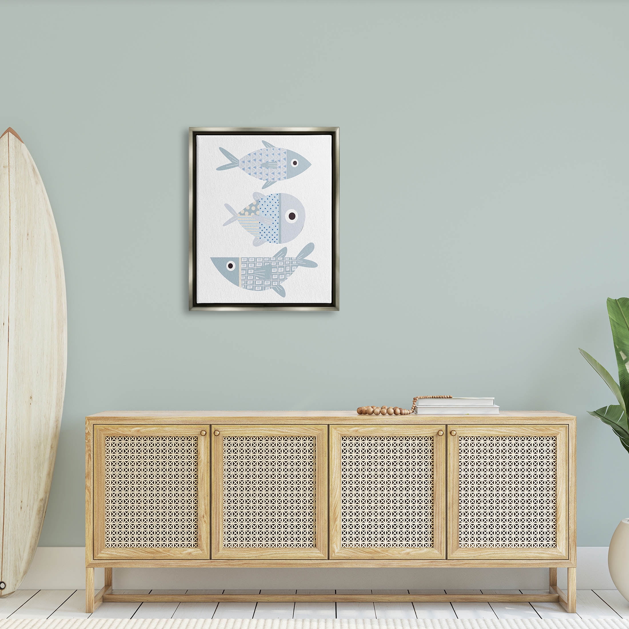 Stupell Industries Various Patterned Aquatic Fish Design Graphic Art Luster Gray Floating Framed Canvas Print Wall Art, Design by Kim Allen