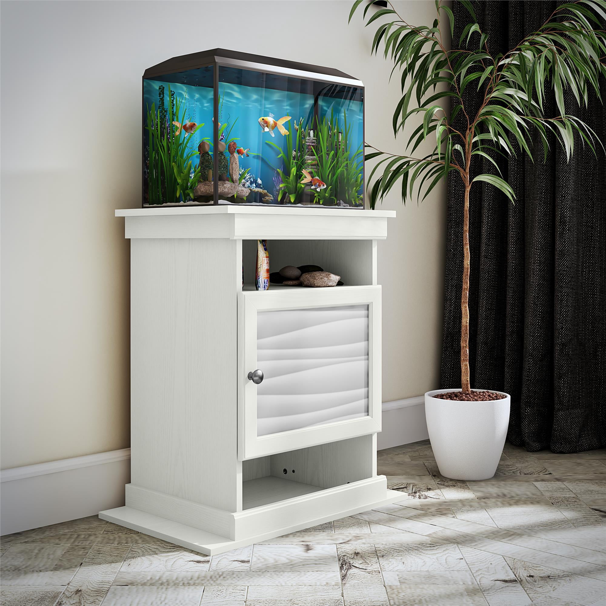 Flipper(tm) 10/20 Gallon Aquarium or Terrarium Tank Stand, White with Flat Faux Wave Laminate Door