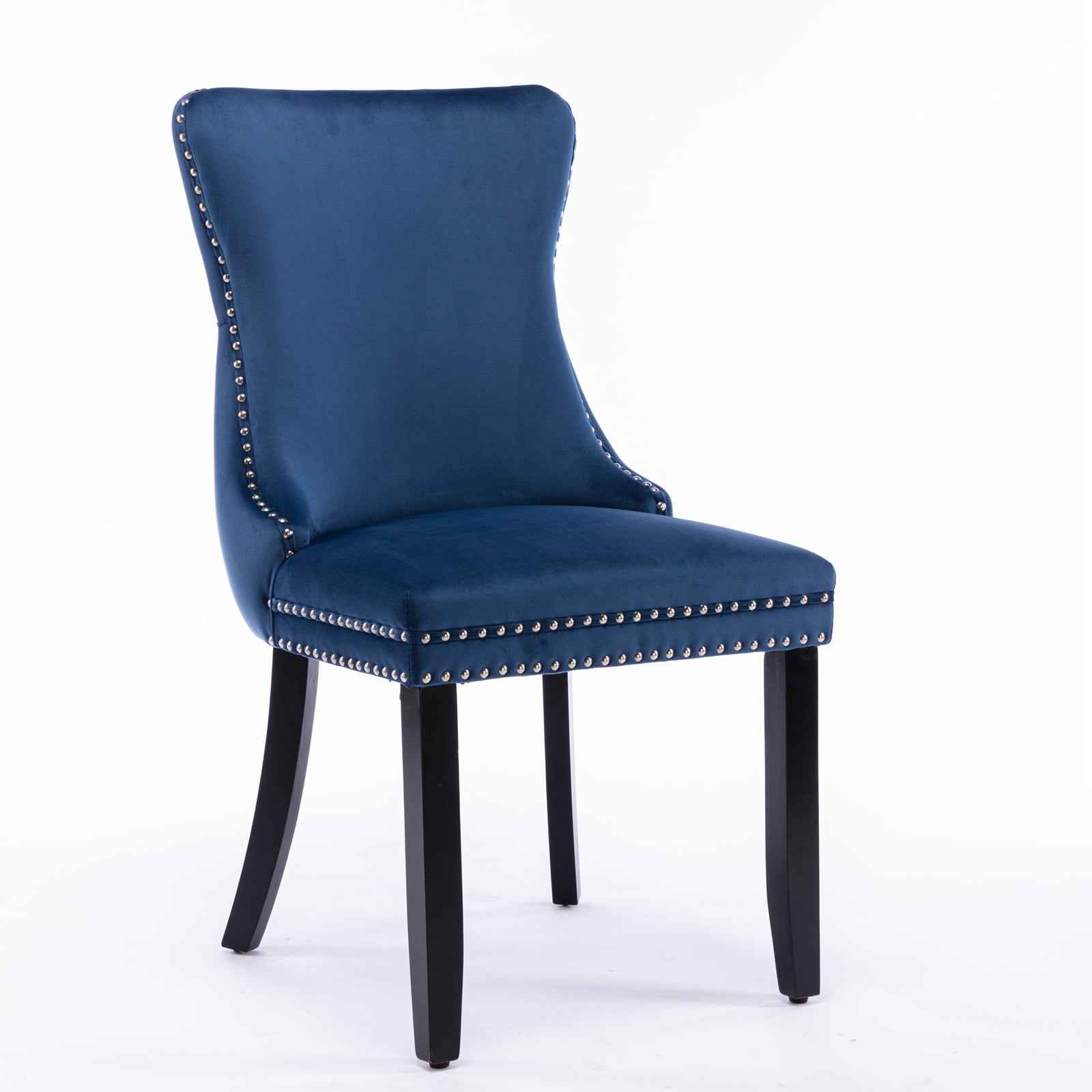 PORKISS Upholstered Dining Chairs Set of 2, Armless Side Chairs with Backstitching Nailhead Trim and Solid Wood Legs, Modern Velvet High Back Chairs, Blue