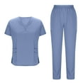 thumbnail image 2 of QATAINLAV Womens Short Sleeve Scrub Suit Set 2025 Casual V Neck Tops and Jogger Pants Solid Color Multi-Pocket Nursing Uniform Work Outfits Light Blue XL Sales Today, 2 of 8