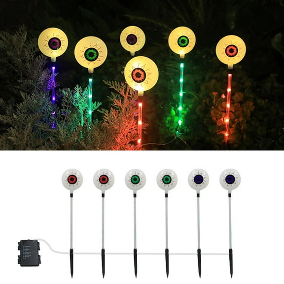 6 Pack Halloween Stake String Lights Battery Operated- Scary Eyeballs LED Lights Halloween Pathway Decor for Outdoor Halloween Yard Display