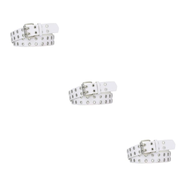 Cinturilla vaquera atemporal Sonducket para mujer con cinturón de doble hebilla Punk PU Blanco 110cm