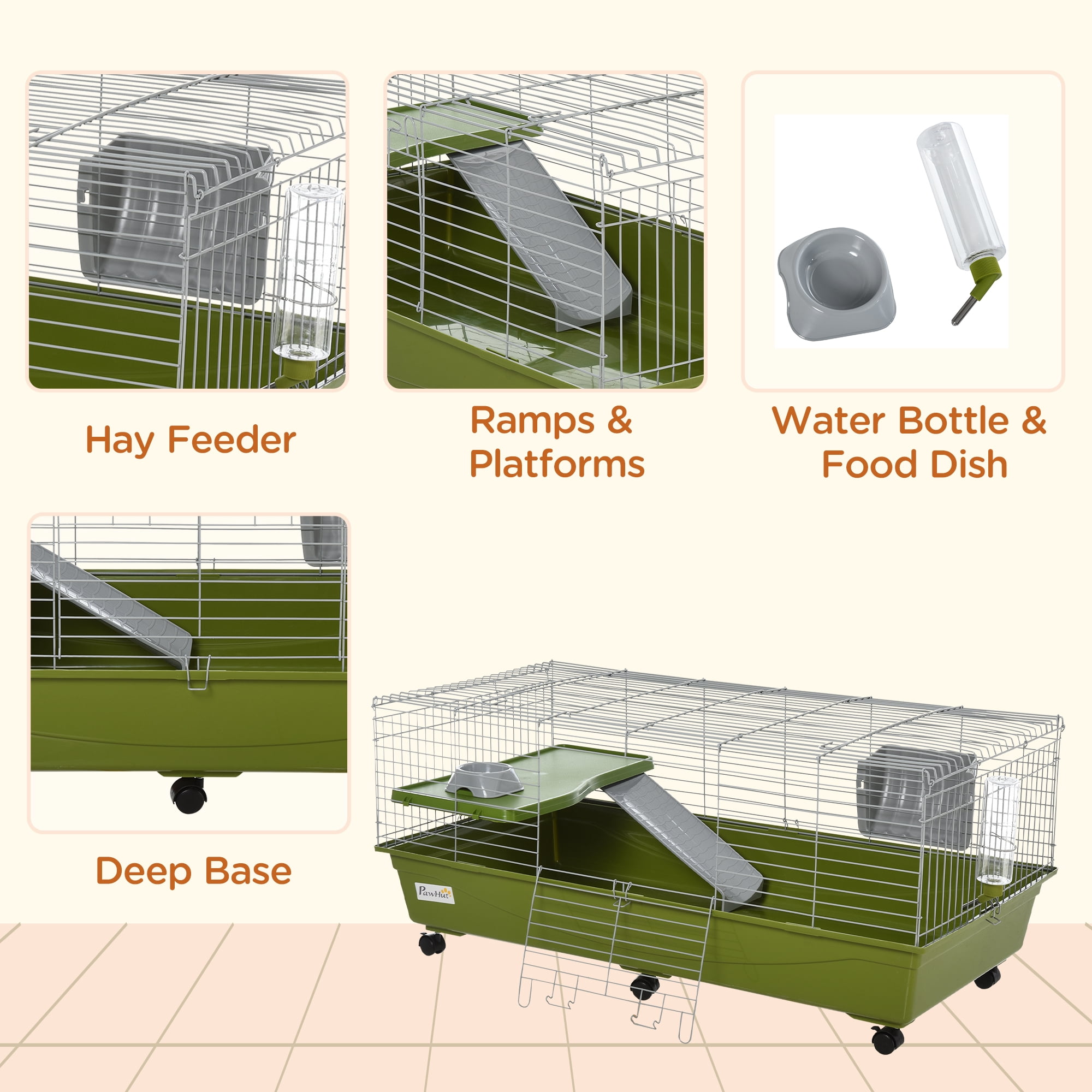 PawHut Small Animal Cage Chinchilla Guinea Pig Hutch Pet House w/ Platform