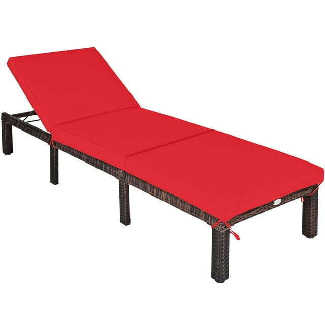 Patiojoy Chaise Longue d'Extérieur en Rotin avec Dossier Inclinable Réglable et Coussins
