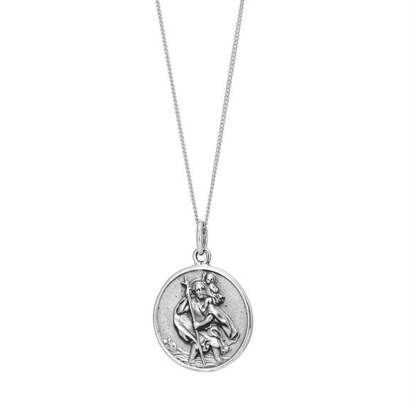 Silverly Women's Men's 925 Sterling Silver Round Coin Saint St. Christopher Pendant Necklace, 18"