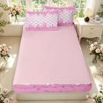 thumbnail image 4 of Manfei Minimalist Check Zipper Full Size Comforter Sets with Fitted Sheet and 2 Pillowcases,Cartoon Ice Cream Drip Zipper Bedding Set,Pink White,Pink Reversible,4pcs, 4 of 8