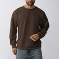 thumbnail image 4 of Men's Solid Color Long Sleeve Crew Neck Sweatshirt Basic Ribbed Knitted Jumper Tops Brown XXL, 4 of 6