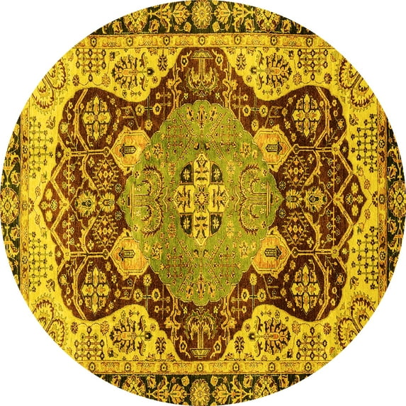 Ahgly Company Indoor Round Persian Yellow Traditional Area Rugs, 7' Round
