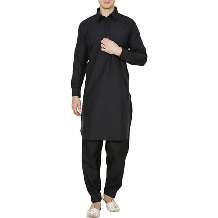 

Royal Kurta Neck Thread Embroidered Pathani Suit for Men (44 Black)