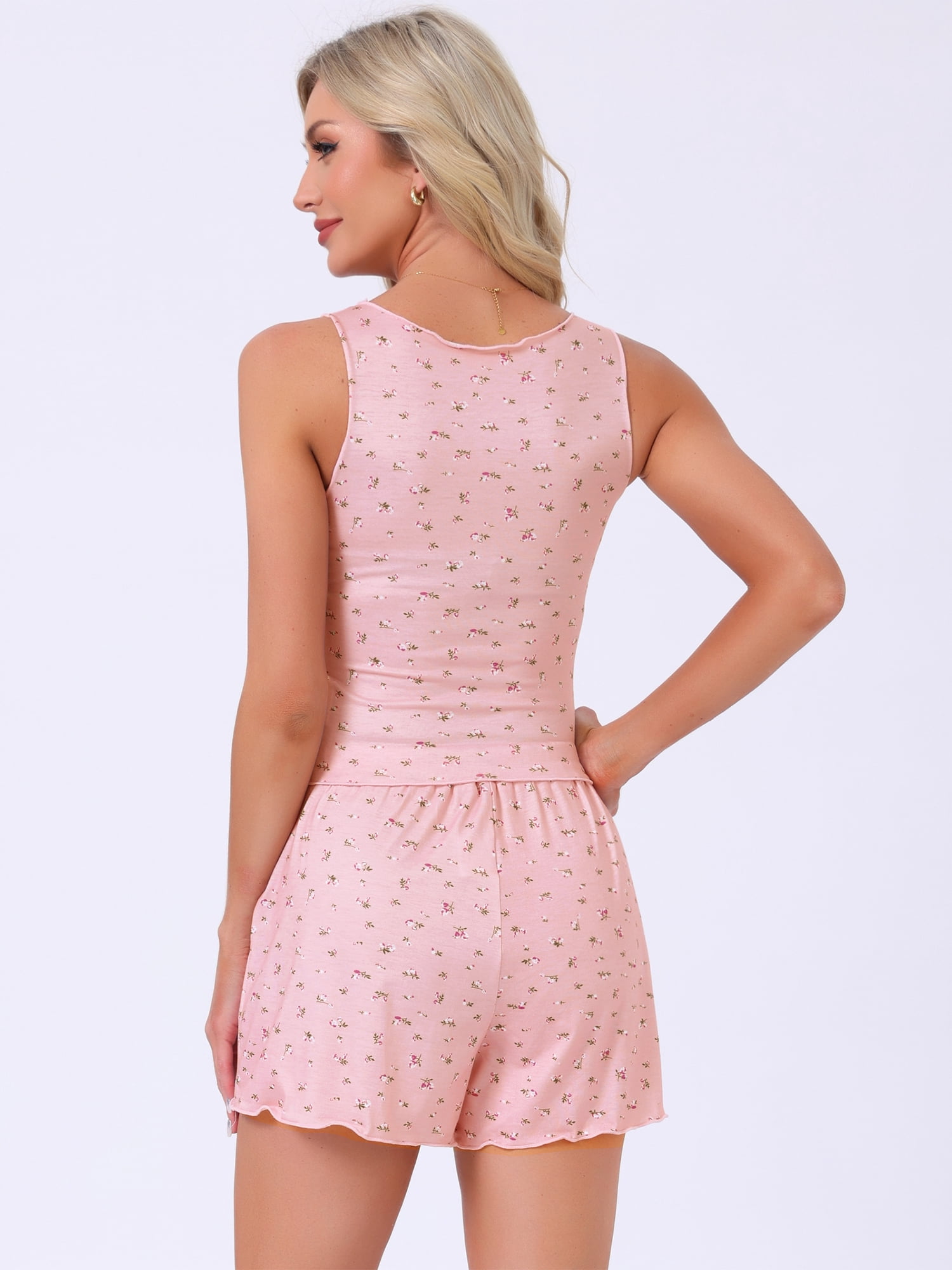DARING DIVA Women's Ruffle Trim  Ruffled Camisole Tank Top and Shorts Pajamas Set XS Pink