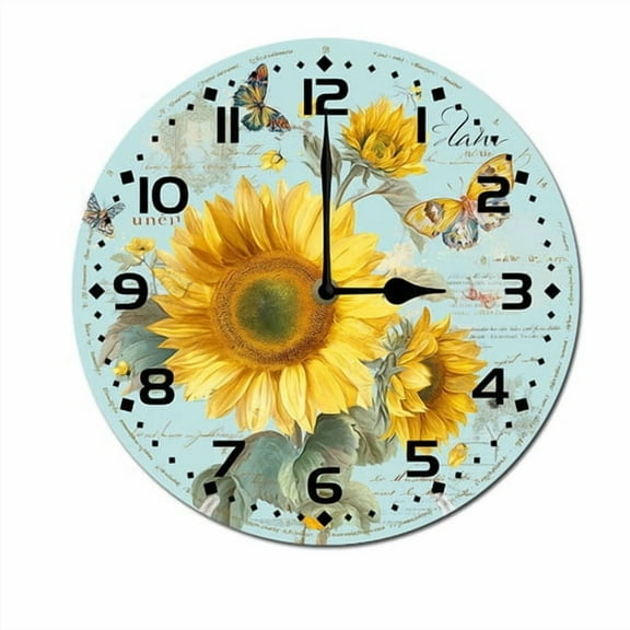 ZXCXRQFa Vintage Teal Sunflower Wood Wall Clock Silent Non-Ticking Kitchen Desk Clock Merry Xmas Battery Operated Analog Decorative Round Clocks 10 in Garden Home Decor