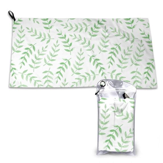 YFYANG Adult Microfiber Portable Travel Towel, Leaves Pattern Texture Quick Dry Towel with Hiking Buckle PVC Pouch, 16" x 31.5"