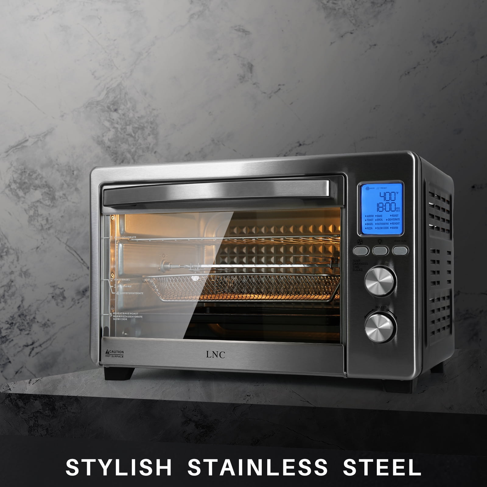 Air Fryer Toaster Oven 12-in-1 Countertop Oven with Speedy Convection, Large 34 QT Capacity, 1750W, Stainless Steel - Black