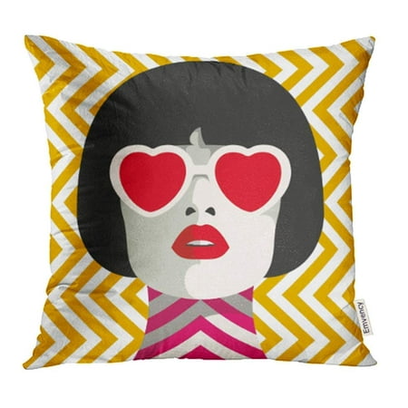 CMFUN Stylish Woman with Heart Glasses and Bob Haircut Geometric Pattern Herringbone Pillow Case Pillow Cover 18x18 inch Throw Pillow