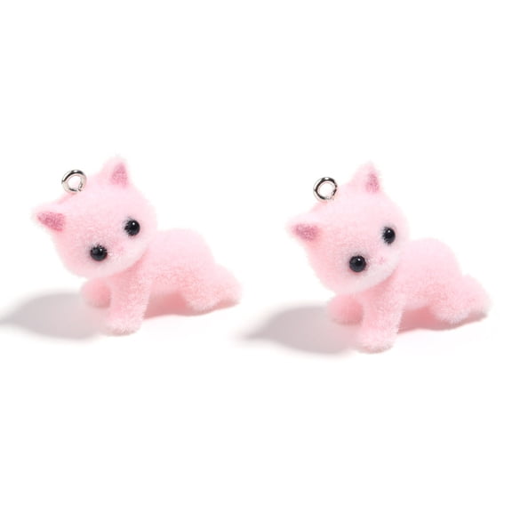 Cute Flocking Cat Keychain Pendant, 3D Plush Design Car Key Chain Charm & Bag Accessory, Ideal Gift for Cat Lovers Pink