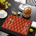 thumbnail image 4 of Red and Orange Argyle Pattern Summer Placemats Table Placemats Set Of 4-Linen Kitchen Washable Placemats Table Mats 11.8"x17.7" Non-Slip Heat Resistant, 4 of 6