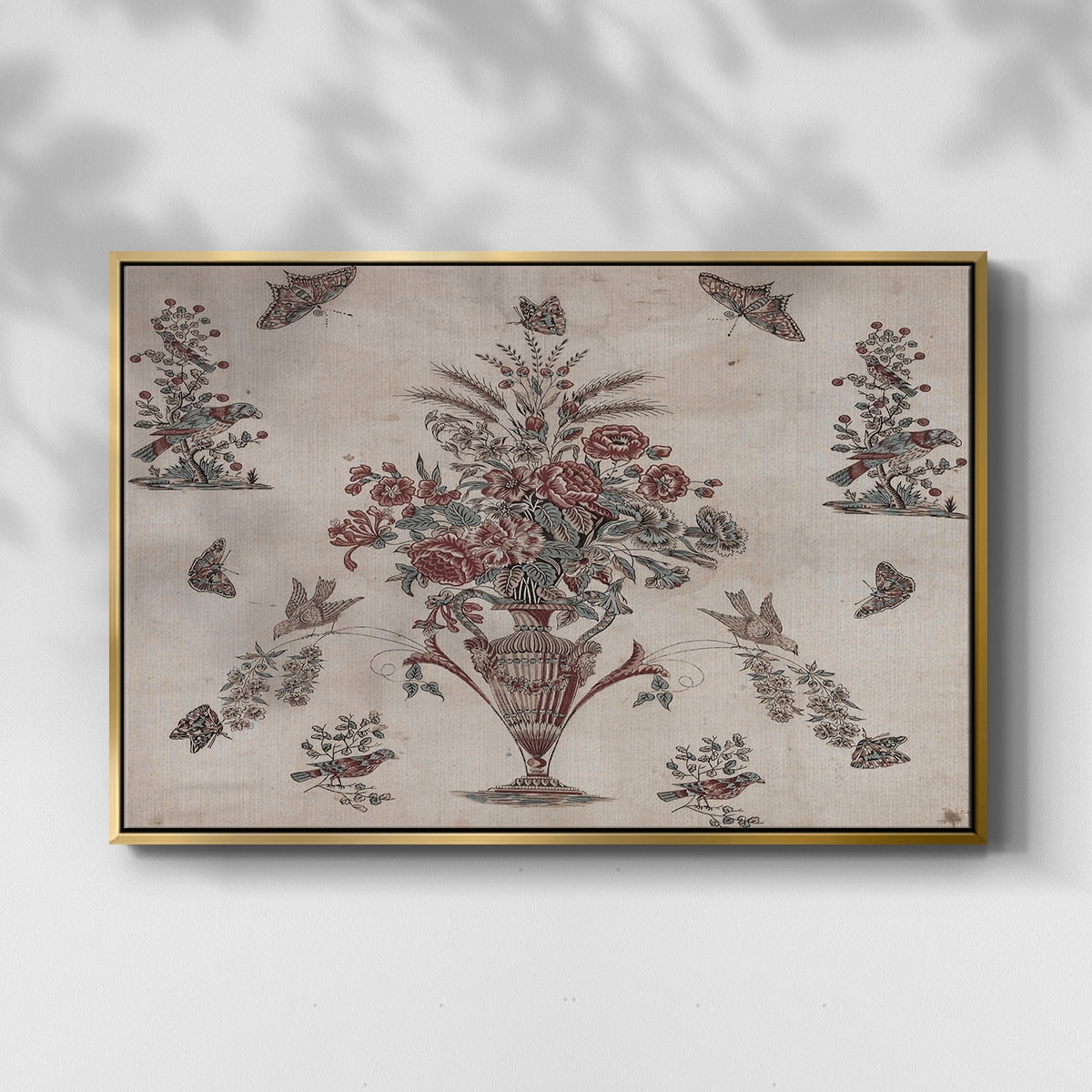 Vintage Abstract Print-V Framed in Gold Wood Gallery Wrapped Canvas 17 in. x 25 in.