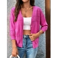 thumbnail image 3 of Womens Summer Cropped Cardigan 3/4 Sleeve Button Up Thin Crochet Knit Shrug Sweater Rose Red M, 3 of 7