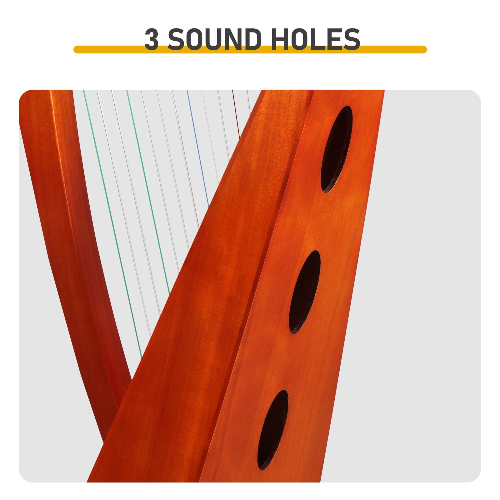 15-String Portable Harp, Solid Wood Irish Harp with C Major Diatonic Scale, Includes Tuning Wrench, Spare Strings, Padded Bag and Accessories, for Beginners and Students