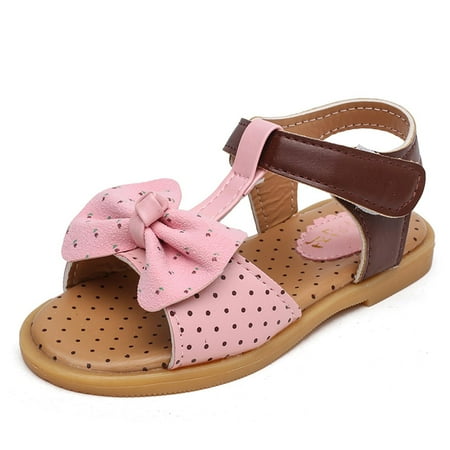 

Saving Clearance! Kukoosong Toddler Sandals Children Girls Sandals Princess Bowknot Flat Bottom Color Blocking Beach Shoes Pink 21