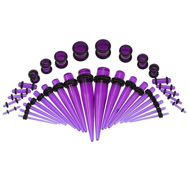 BRI 36 Uds. Ensanchador acrílico de moda, tapón para los oídos, expansor cónico, Kit de estiramiento, color púrpura transparente