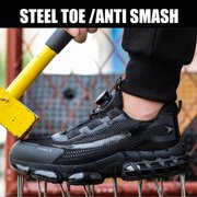 XQJ Steel Toe Shoes For Men Anti-Puncture Anti-Smash Work Boots Lightweight Work Safety Shoes Mens Air Cushion Work Sneakers Black Size 8 Comfortable Breathable