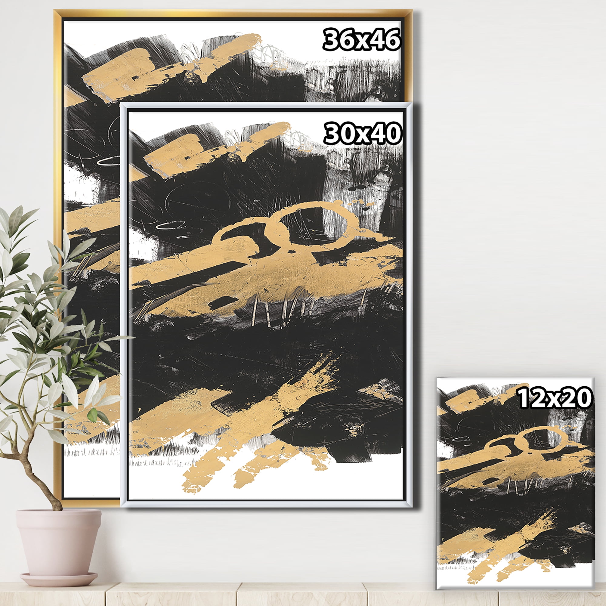 Designart ' Gold and Black drift IV ' Glam Framed Canvas