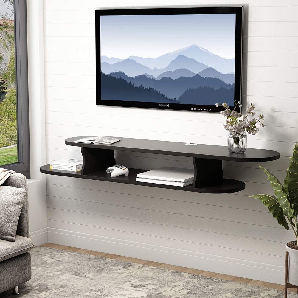 Home Garden Tribesigns Wood 2 Tier Wall Mount Floating Shelf Modern Tv Console For Cable Box Furniture