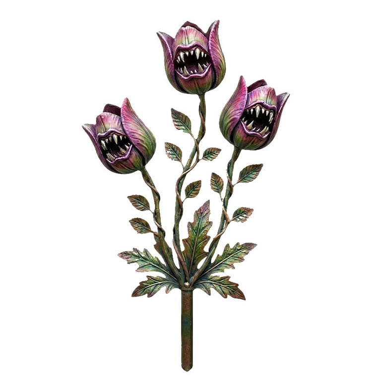 Eqslft Whimsical Metal Carnivorous Garden Stake, 12-inch Venus