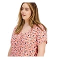 thumbnail image 3 of BAR III Womens Orange Floral Short Sleeve V Neck Wear To Work Top Plus 1X, 3 of 4