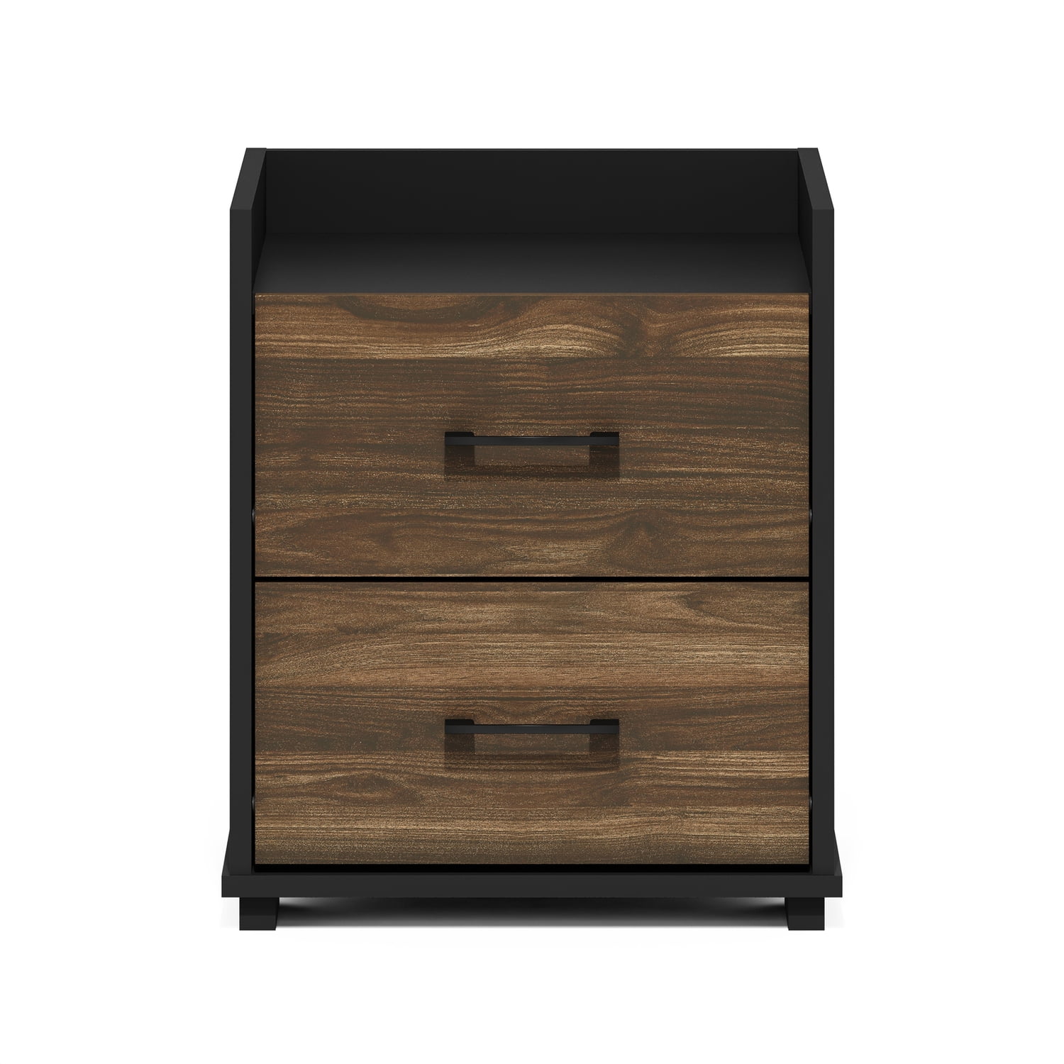 Furinno Tidur Modern Bedroom Bedside Tables Handle Columbia Walnut/Black