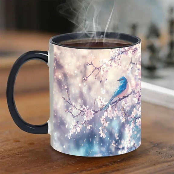 1pc Magic Color Changing Ceramic Coffee Mug 11oz Heat Sensitive Double Sided Floral Bird Design Microwave Cup Hot Cold Drinks Hand Wash Only Birthdays Holidays Coffee Bar Accessories