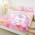 thumbnail image 3 of jejeloiu Kawaii Unicorn Full Size Sheets,Gold Stars Colorful Rainbow Bed Sheets,Chic Dreamy Castle Sheet Sets For Girl,Breathable Home Decor,4pcs, 3 of 7