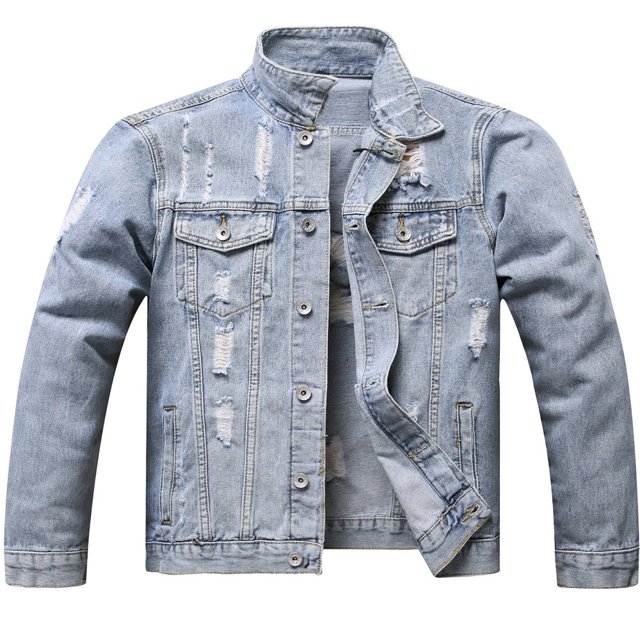LZLER Casual Jean Jacket for Men Ripped Sports Denim Jacket