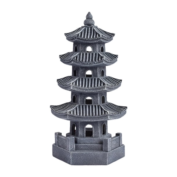 QSTDGVPW Chinese Style Pagoda Resin Lantern Garden Sculpture Solar Powered Outdoor Statue Dark Gray