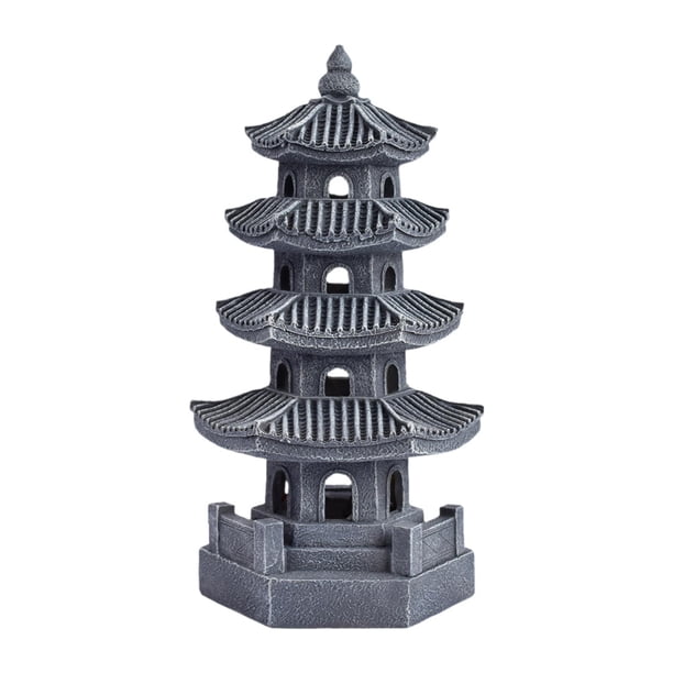Estatua de resina con forma de pagoda y energía solar para jardín, decoración paisajística Gris oscuro