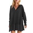 thumbnail image 2 of Antinious Solid Long Sleeve Dress for Women Fashion Casual Button Collar Knee Length Beach Dress,Winter Dresses for Women,Long Sleeve Party Dress for Women,Dark Gray,M, 2 of 5