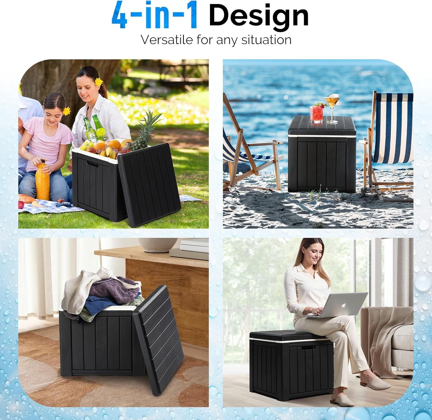 VINGLI 10 Gallon Cooler Side Table, Portable Ice Chest with Built-in Handle, Multifunctional Ice Cooler Outdoor Cocktail Side Table for Camping, Picnic, Beach, Pool, Party