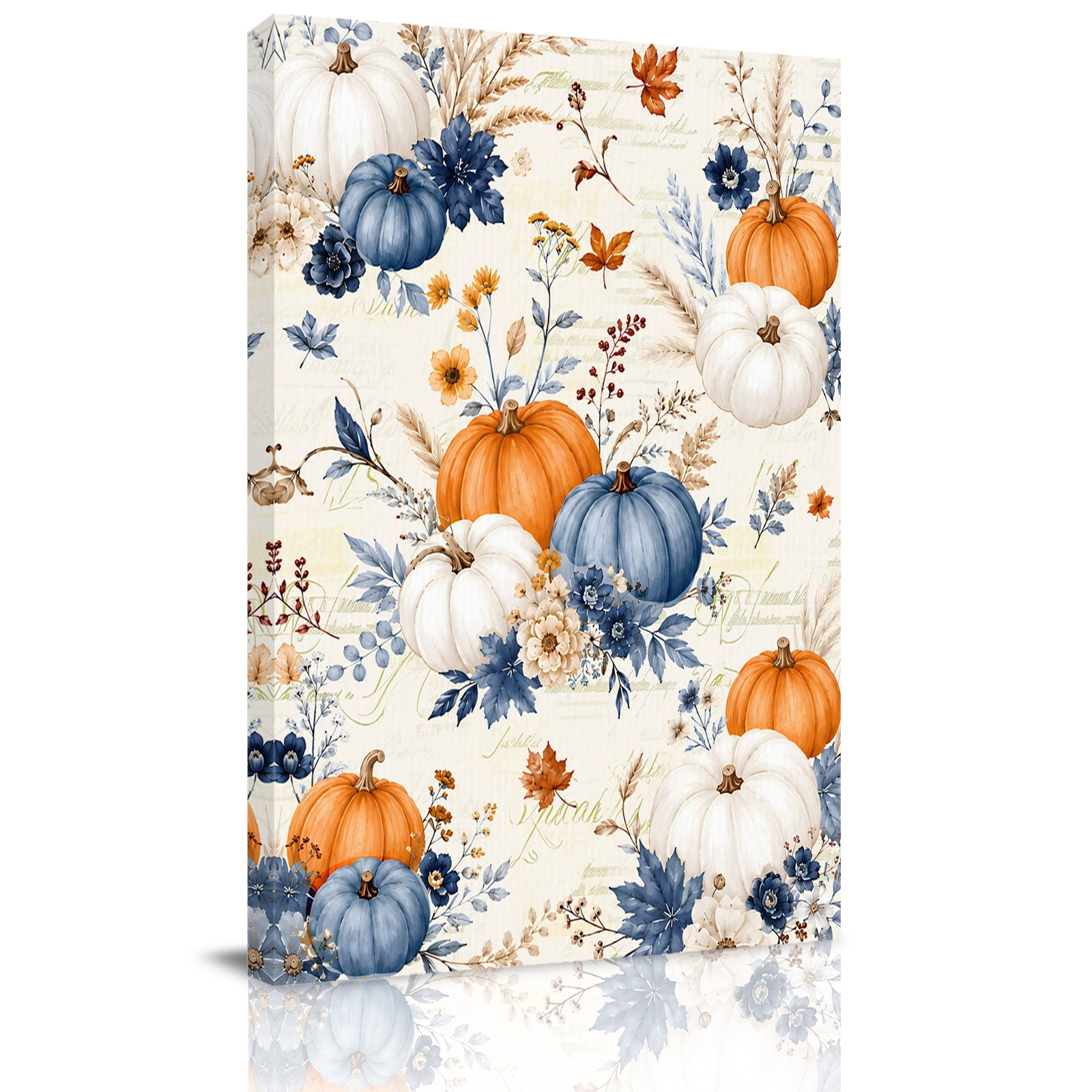 Canvas Wall Art Thanksgiving Fall Framed Canvas Prints for Hallway Living Room Orange Blue Pumpkins Floral Botaincal Extra Large Gallery Wrapped Wall Decor for Home Office Gifts 20 x30
