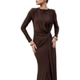 thumbnail image 2 of Vestido Maxi Ajustado para Mujer con Mangas Largas, Cuello Redondo y Corte Ajustado para Cóctel Marrón S, 2 of 9