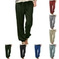 thumbnail image 7 of Lovskoo Wide Leg Pants for Women Cotton and Linen Trendy Casual Solid Color Elastic Drawstring Loose Pants Straight Closed Bottom Trousers Olive Green, 7 of 7