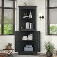 thumbnail image 2 of CQSXDA Stylish Tall Corner Cabinet with Doors in Wood Grain Finish for Living Room, Bathroom, Dining Room or Kitchen, Black, 2 of 16
