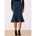 thumbnail image 4 of DARING DIVA Women's Denim Ruffle Fishtail Bodycon Midi Skirts M Deep Blue, 4 of 6
