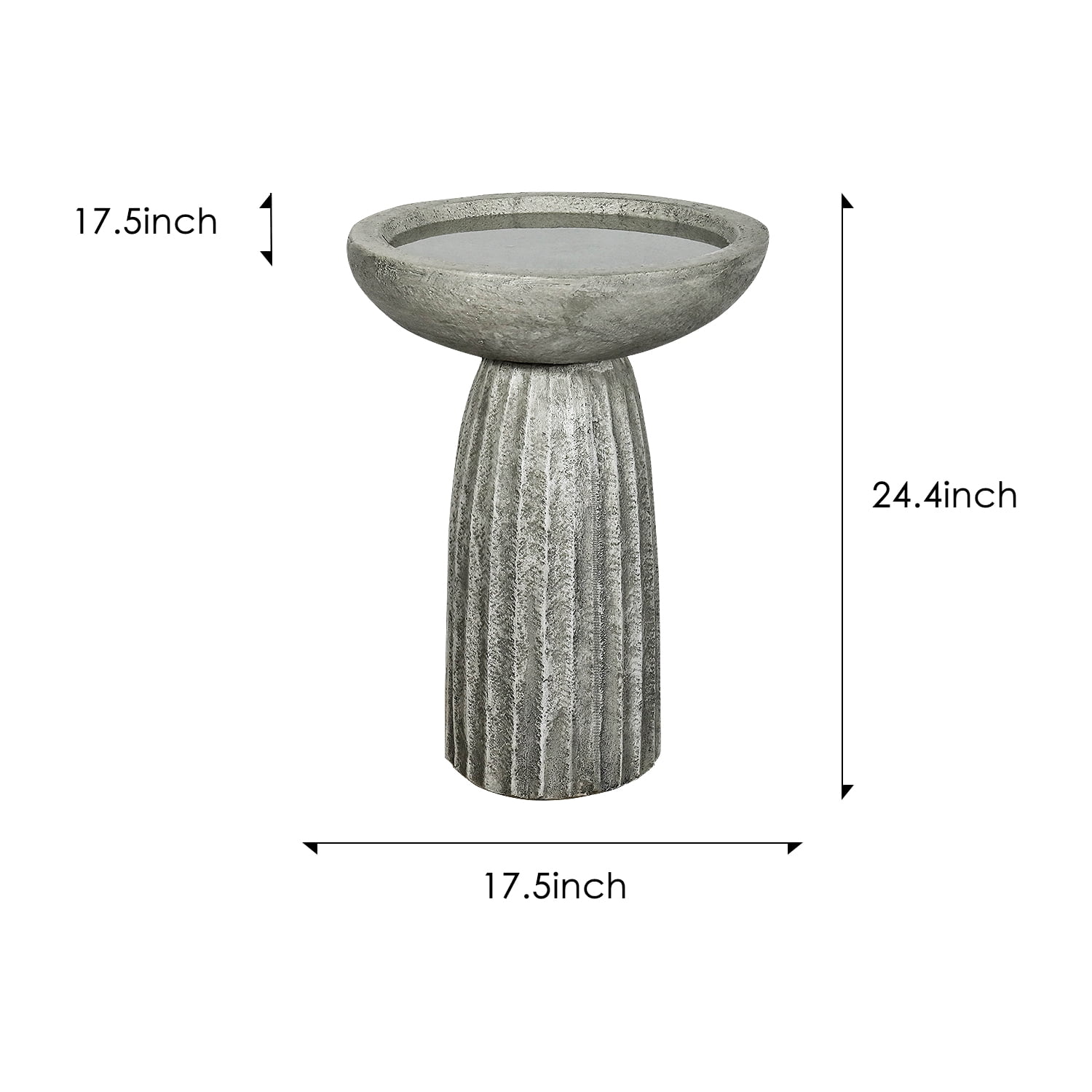 24.4" Tall Outdoor Concrete Bird Bath – Stone-Look Pedestal Birdbath for Garden, Lawn, Yard, and Backyard Décor
