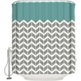 thumbnail image 4 of Waterproof Shower Curtain, Teal Geometric Chevron Gray Pattern Polyester Fabric Bathroom Curtains with 12 Hooks, 72" W x 72"H, Striped Classy Turquoise Simple Modern Quick-Drying Bathtub Curtain, 4 of 6