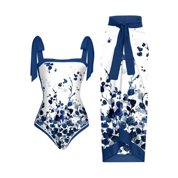 MKLEKYY Trajes De Baño Mujer Curvy Women 1 Piece Swimwear+1 Piece Cover Up Two Piece Vintage Print Swimsuit Monokini Bikini 2 Piece Swimsuits Two Piece Tankini Set 1941