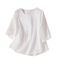 thumbnail image 1 of Timegard Hauts en Coton et Lin pour Femmes Manches 3/4 Col Rond Broderie Froncée Blouse Décontractée Ample, 1 of 7