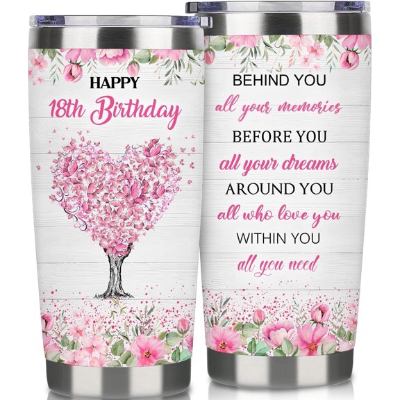 18 Year Old Girl Birthday Tumbler 20oz-18 Year Old Girl Gifts Ideas-Double Wall Stainless Steel Vacuum Insulated Coffee Cup